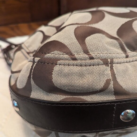 COACH SIGNATURE C ZOE BROWN LEATHER & JACQUARD Y2K HOBO F14709 SHOULDER HANDBAG - Picture 9 of 14